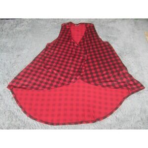 Southern Charm Top Womens Small Black Red Checkered Open Front Kimono